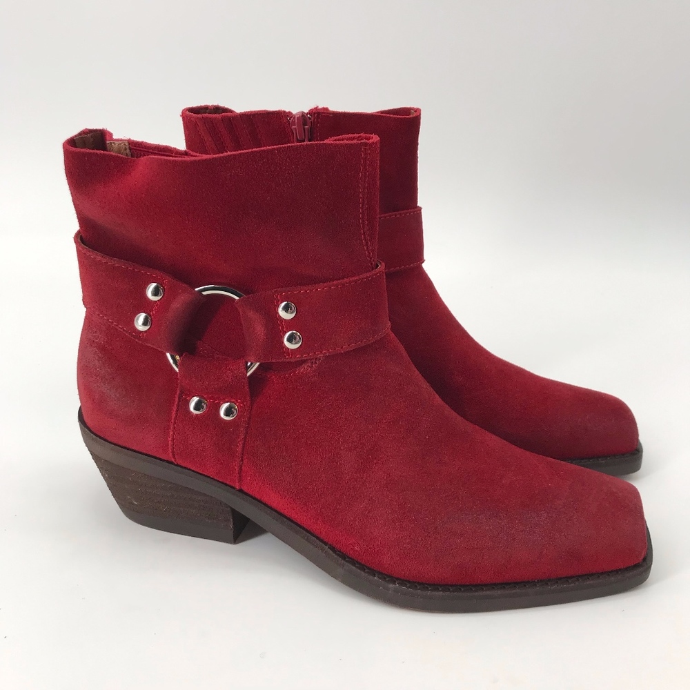 JEFFERY CAMPBELL RED SUEDE FARRIER BOOTIES NWOT